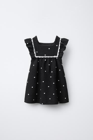 Zara STRUCTURED POLKA DOT DRESS - Black