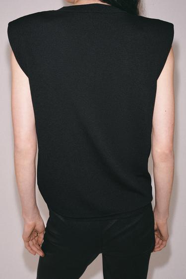 KNIT TOP WITH SHOULDER PADS - Black by Zara - Image 2
