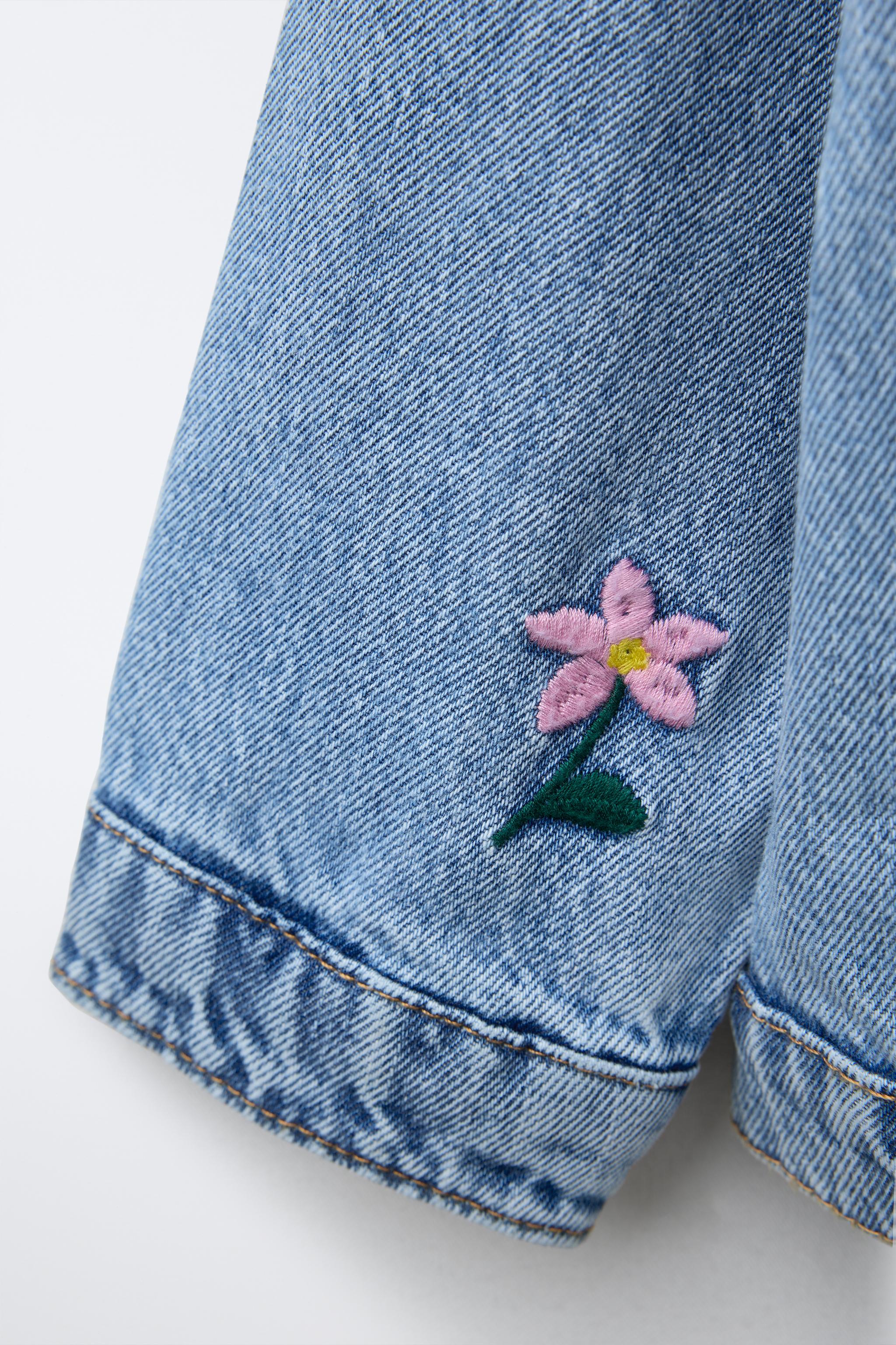 フローラル刺繍入りデニムジャケット - ブルー | ZARA Japan / 日本