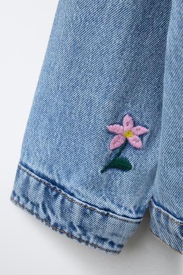 DENIM JACKET WITH EMBROIDERED FLOWERS - Blue by Zara - Image 3
