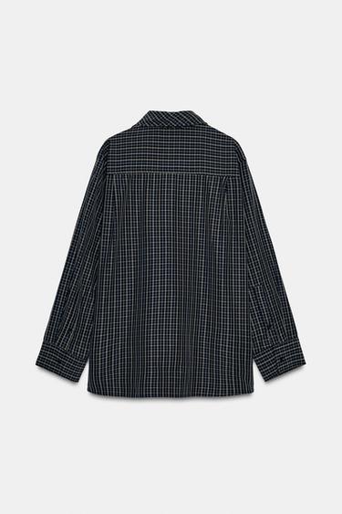 CHECK SHIRT WITH COTTON SCARF - Black / Ecru by Zara - Image 8