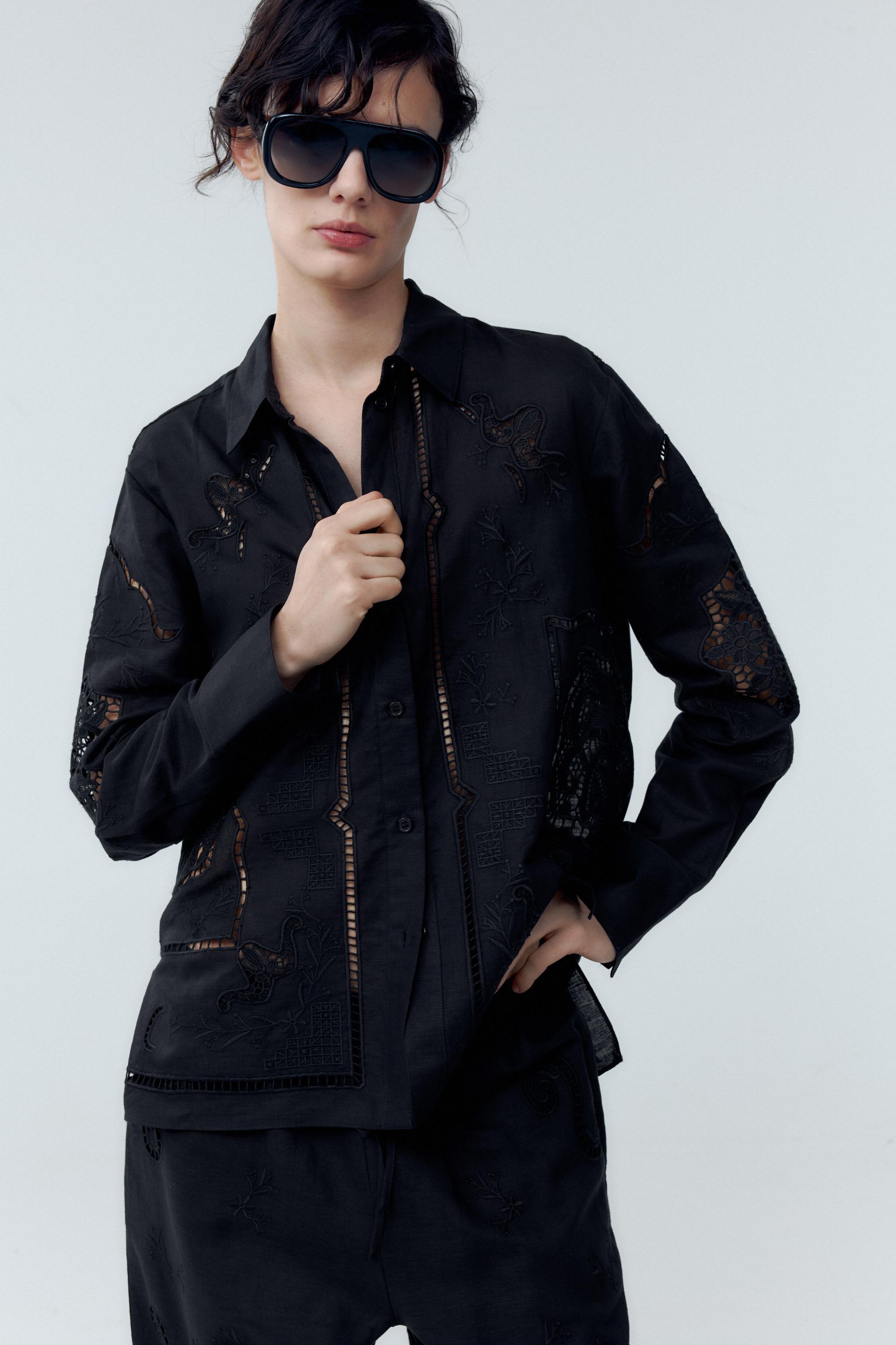 ZW COLLECTION CUTWORK EMBROIDERY SHIRT - Black | ZARA Australia
