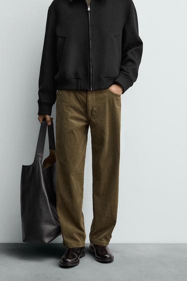 REGULAR FIT CORDUROY TROUSERS - Dark khaki by Zara