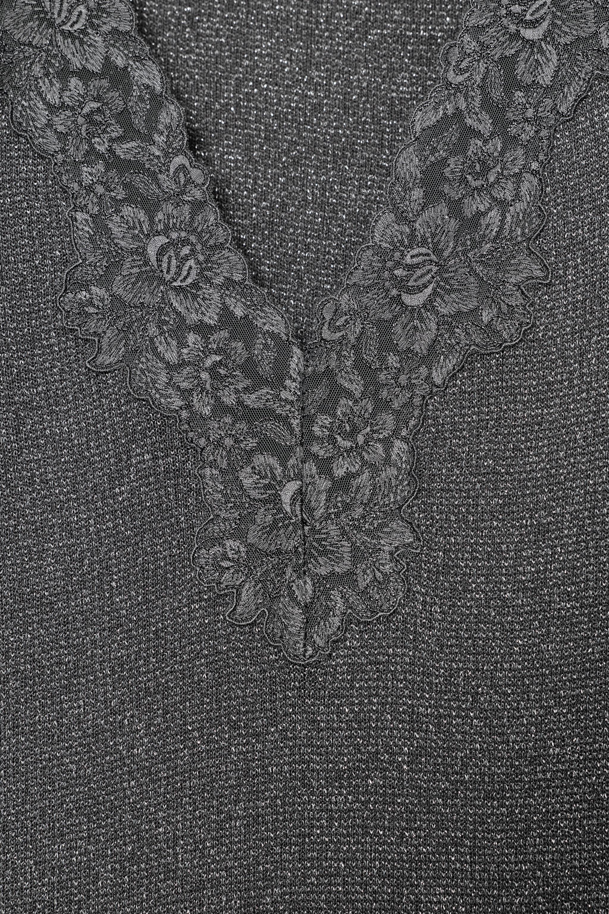 Zara METALİK İPLİKLİ DANTEL DETAYLI T-SHIRT görsel 8