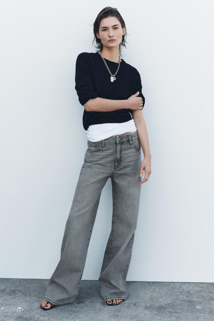 JEANS ZW COLLECTION WIDE LEG CU TALIE MEDIE - Gri de la Zara - Imaginea 0