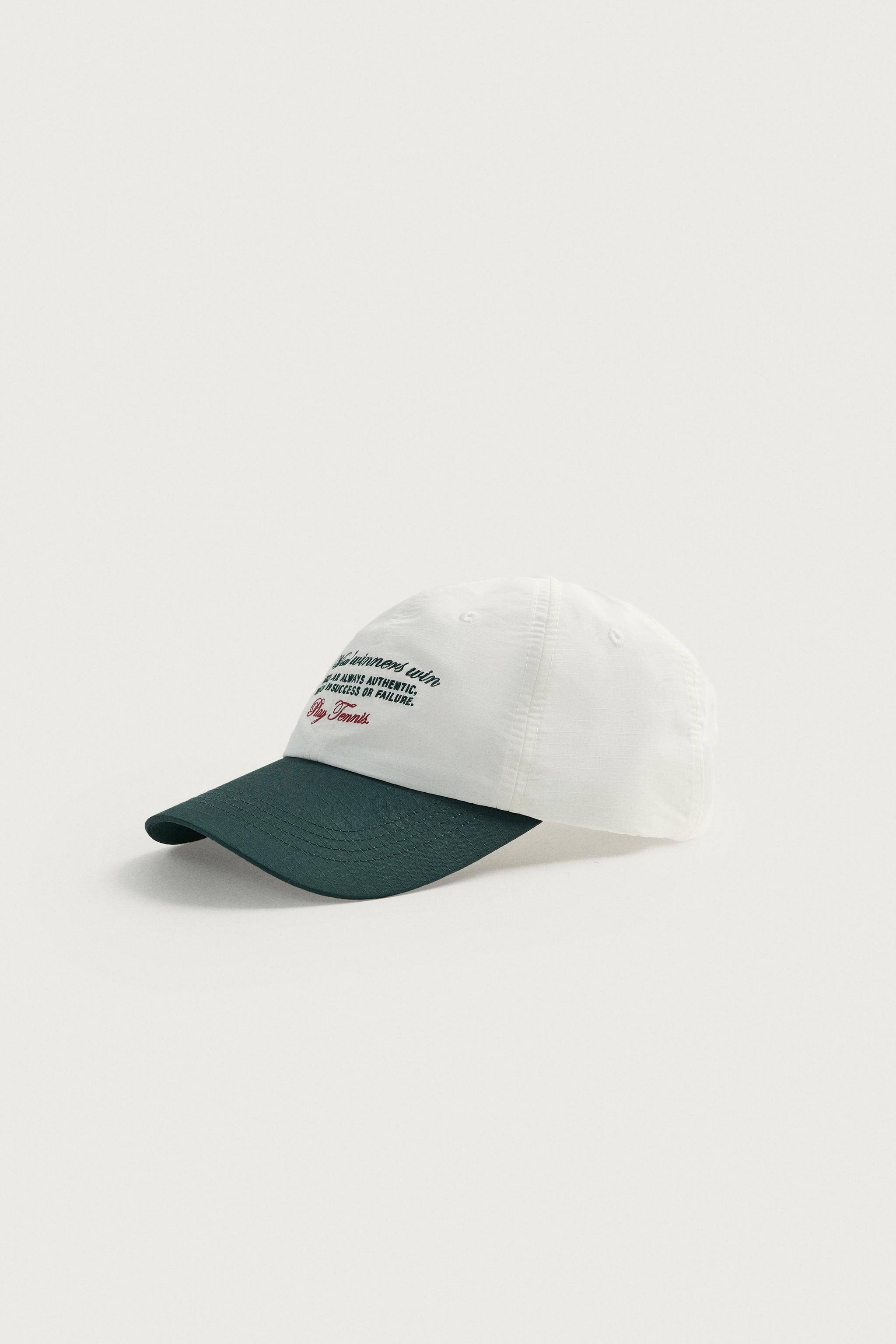 CONTRAST EMBROIDERED TEXT CAP — Ecru
