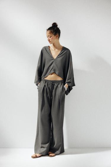 КИМОНО-НАКИДКА АСИММЕТРИЧНОГО КРОЯ — ТЕМНО-СЕРЫЙ от Zara