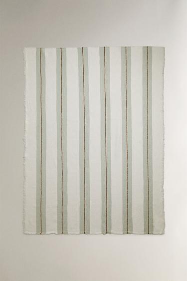 COUVERTURE COTON LIN RAYURES - Gris de Zara - Image 0