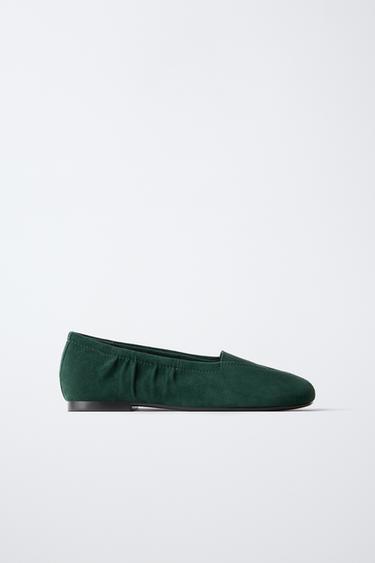 Zara FRUIT OF THE LOOM™ LEATHER BALLET FLATS - Green