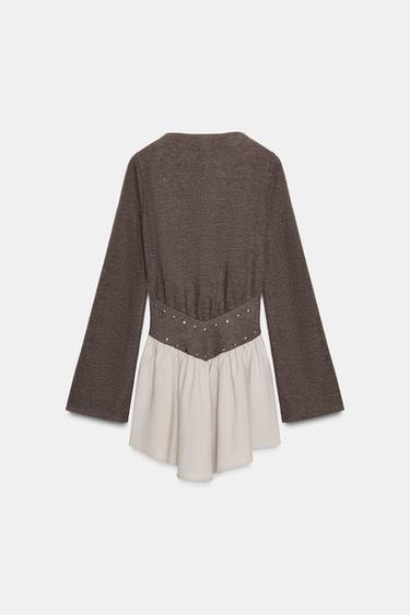 Zara 鉚釘拼接洋裝 - 斑紋貂色