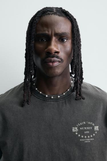 WASHED PRINT T-SHIRT - Dark anthracite by Zara - Image 6