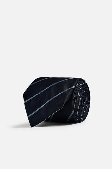 100% SILK STRIPE TIE - Navy blue by Zara