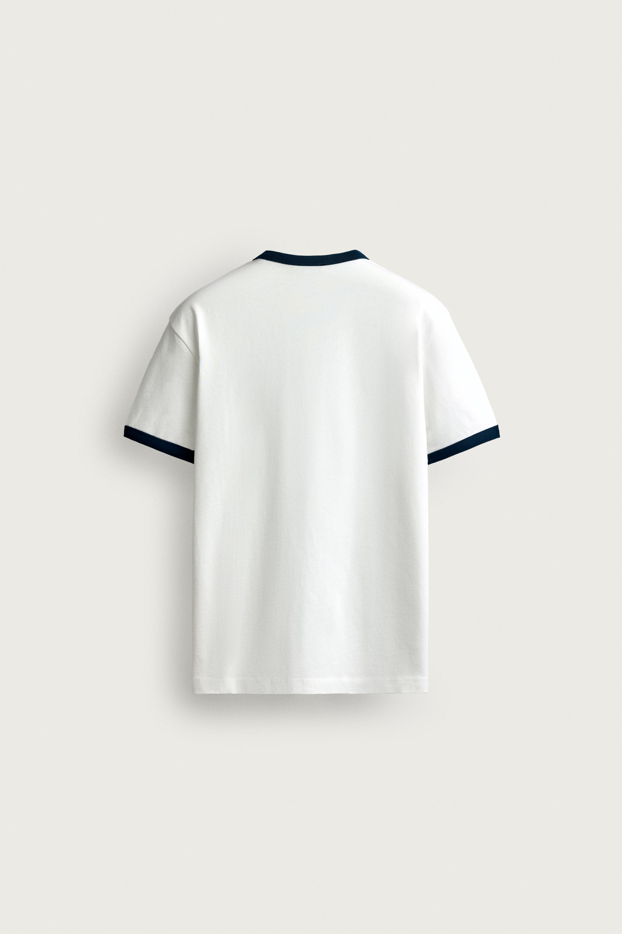 Мужские футболки Zara RINGER CONTRAST RIB TEXT T-SHIRT — фото 10