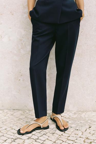 HIGH-WAIST SLIM TROUSERS - Navy blue by Zara