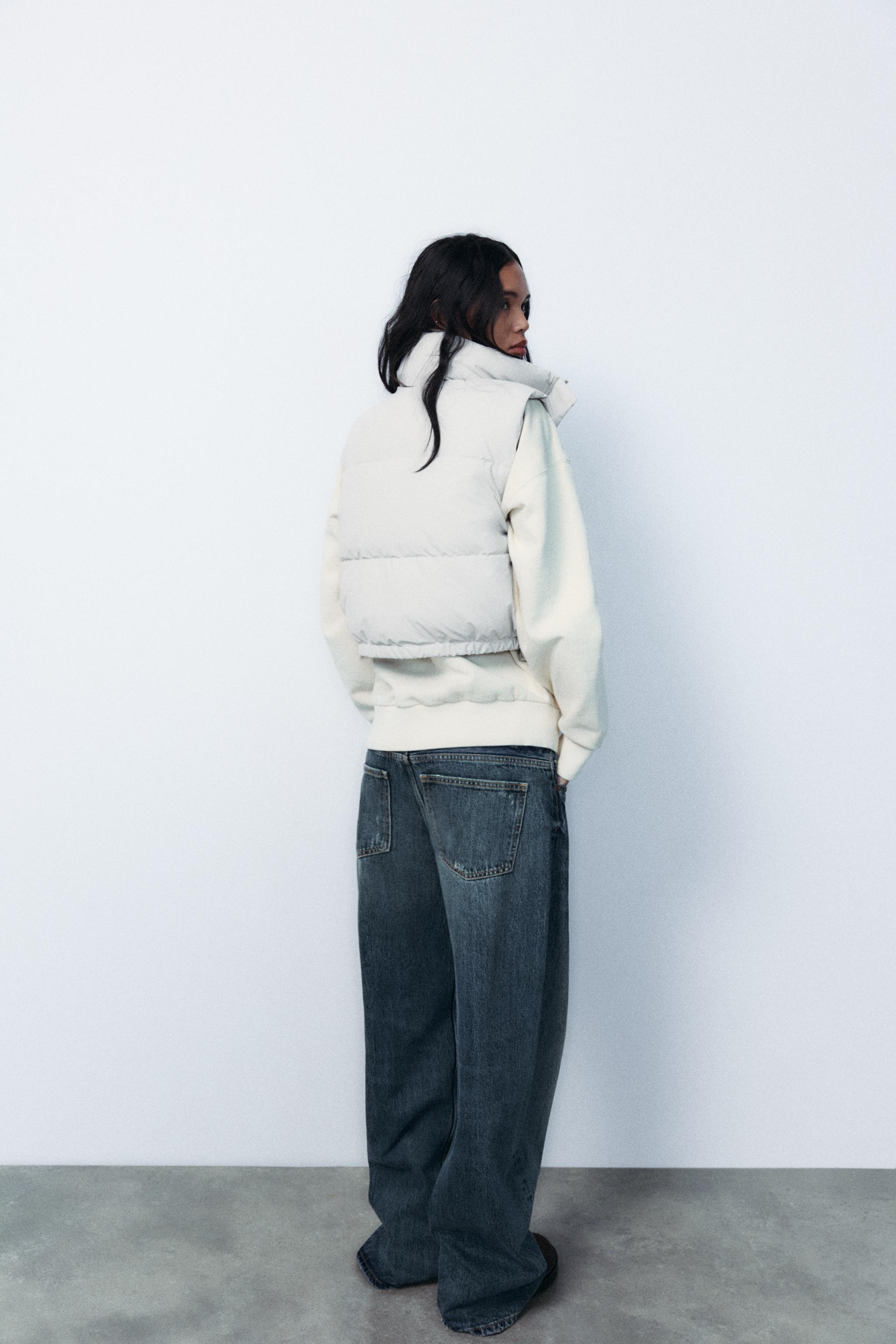 ゴム引きクロップド パフベスト - ライトグレー | ZARA Japan / 日本