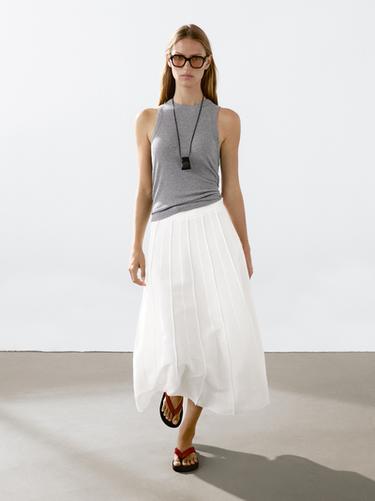 Zara Flared midi skirt with seam details - Ecru - Image 0