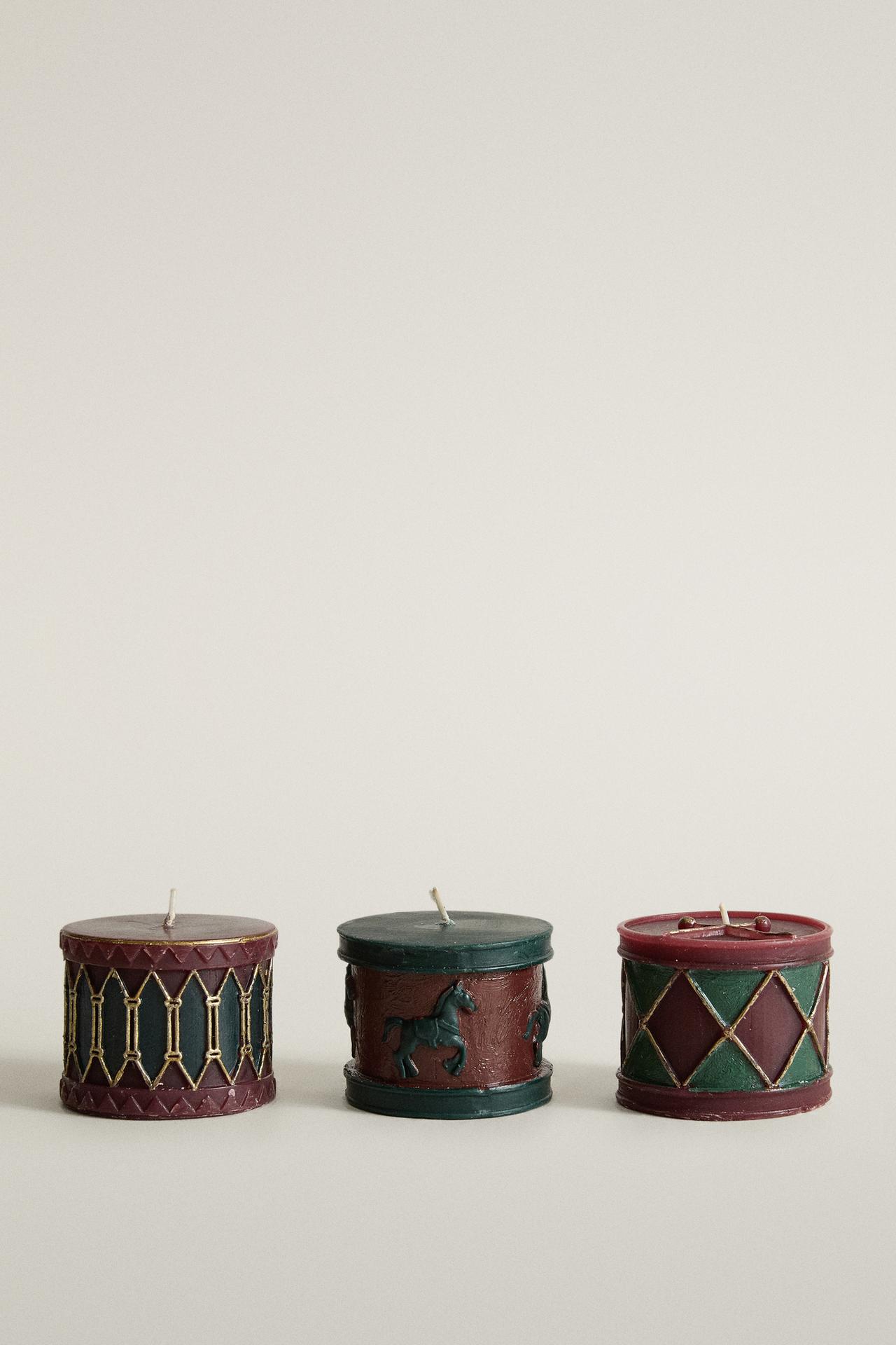 GINGERBREAD DRUM SCENTED CANDLES PACK (PACK OF 3) — Red