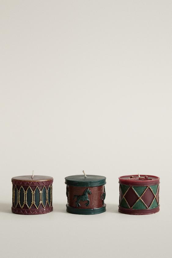 GINGERBREAD DRUM SCENTED CANDLE PACK (PACK OF 3) - Red by Zara - Image 0