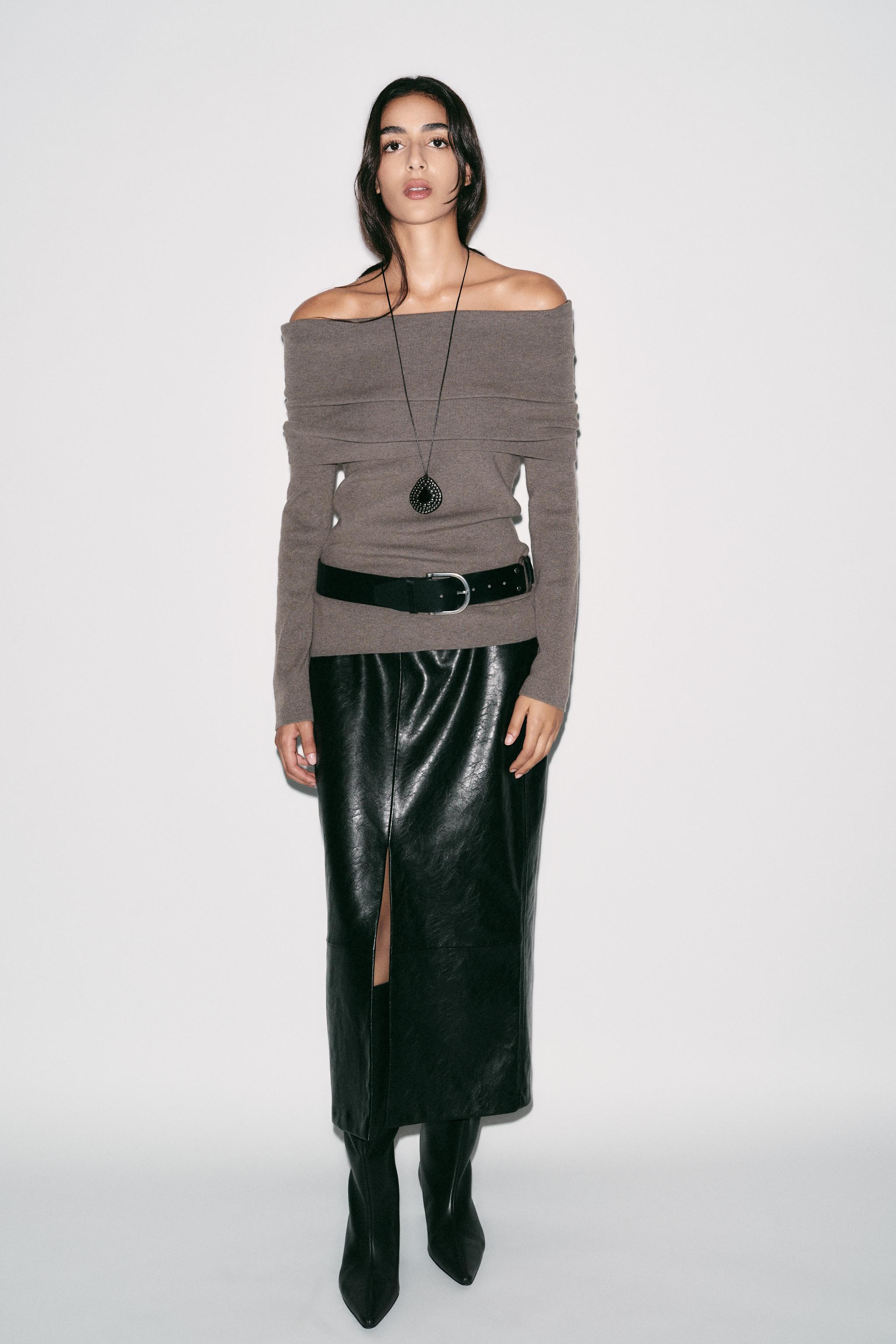 フェイクレザー ミディスカート - ブラック | ZARA Japan / 日本