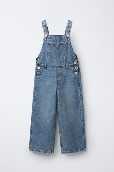Zara WIDE LEG DENIM OVERALLS - Blue