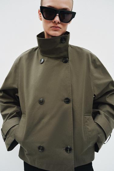Zaras KORT DUBBELKNÄPPT TRENCH - Mörk khaki
