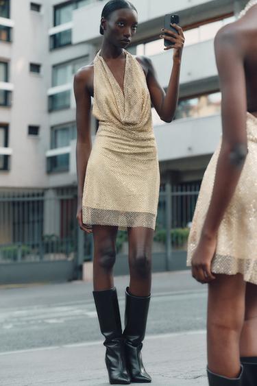 SPARKLY HALTERNECK DRESS - Golden by Zara
