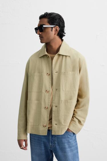 SOBRECAMISA ALGODÓN - LINO - Khaki de Zara