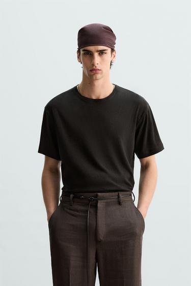 CAMISETA ALGODÓN - LINO - Marrón de Zara