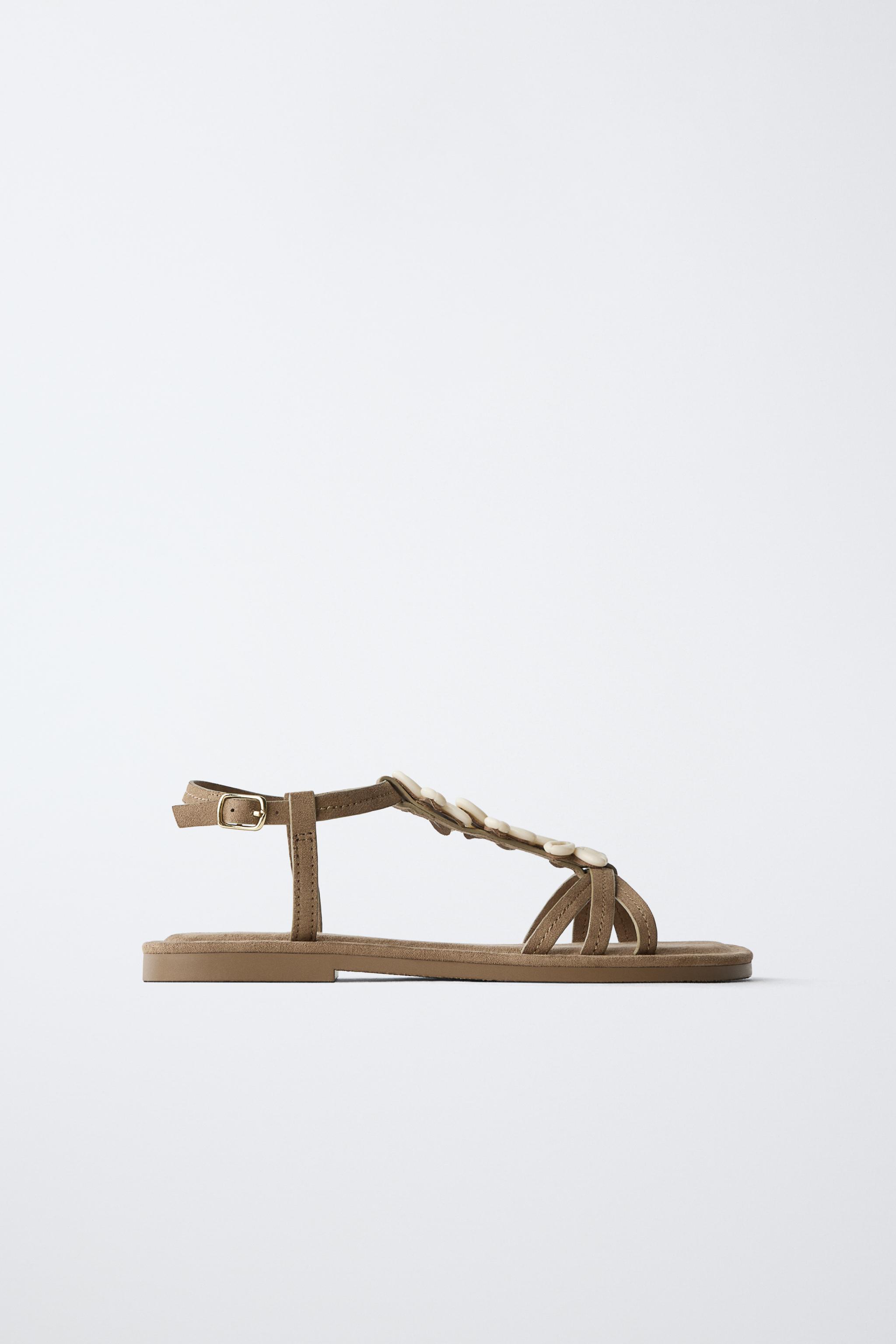 SHELL DETAIL SANDALS — Brown
