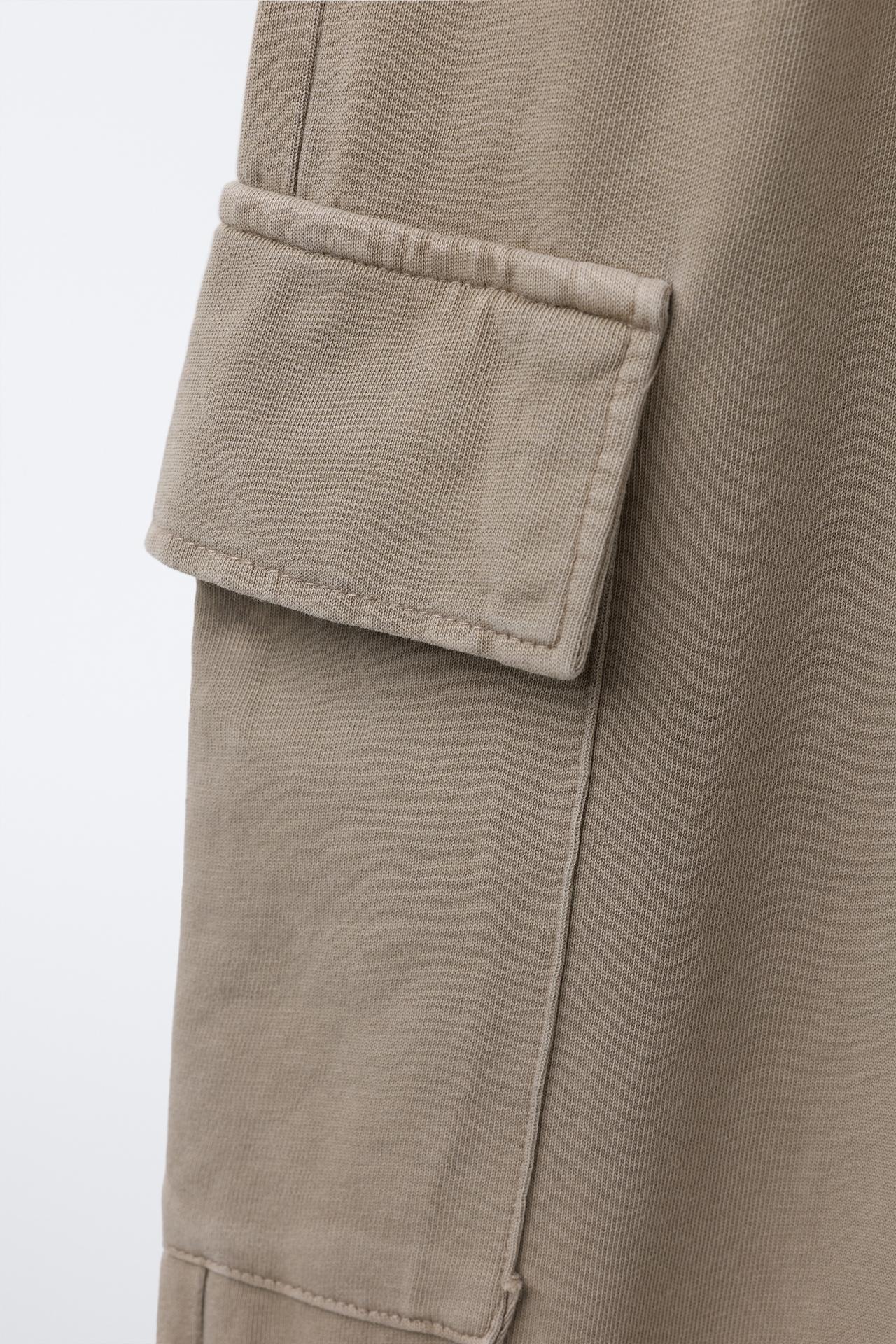 WASHED EFFECT WIDE LEG CARGO PANTS