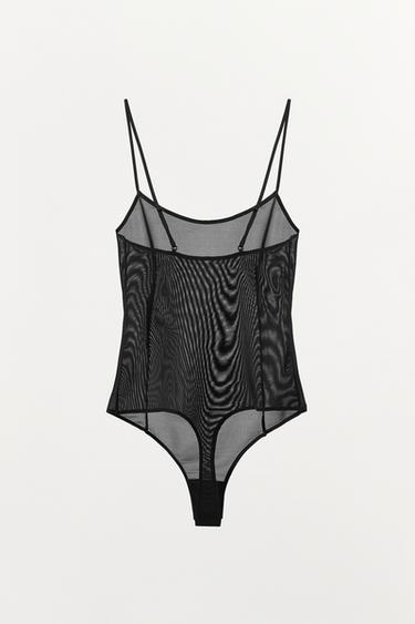 STRAPPY BODYSUIT WITH POLYAMIDE - Black by Zara - Image 4