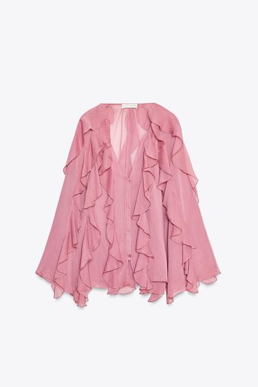 ZW COLLECTION RUFFLED BLOUSE - Dusty pink by Zara