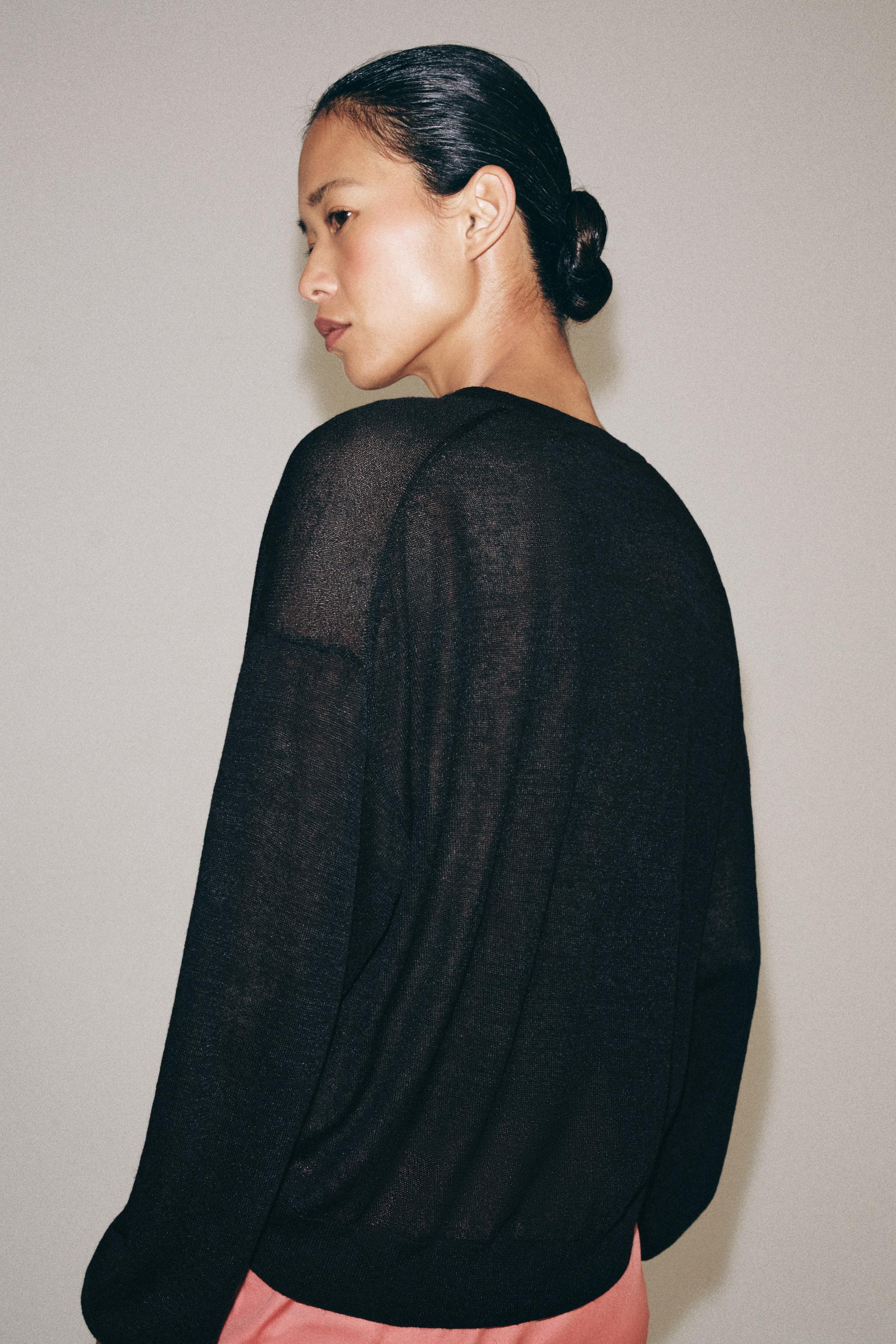 FINE KNIT CARDIGAN — Black
