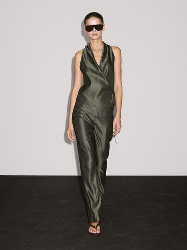 Zara Jacquard crossover halter top - Dark green - Image 0