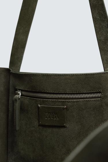 LEATHER TOTE BAG - Khaki Green by Zara - Image 5