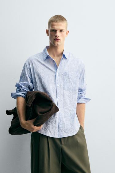 STRIPED CREASED-EFFECT SHIRT - Sky blue by Zara