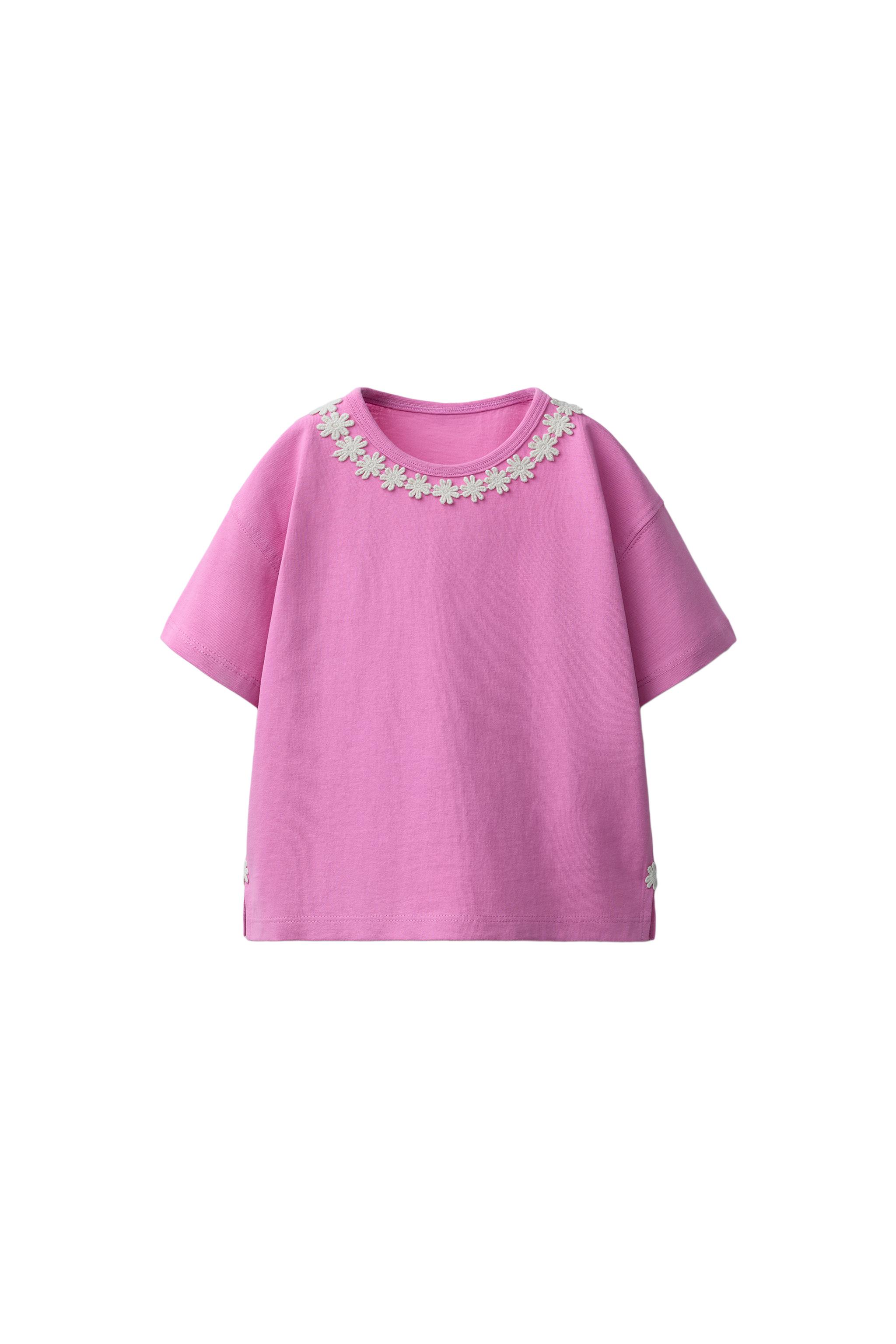 DAISY LACE T-SHIRT — Mid-pink