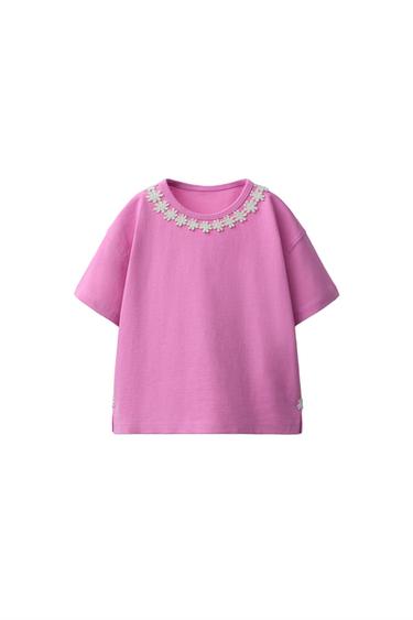CAMISETA LACE MARGARITAS - Rosa medio de Zara