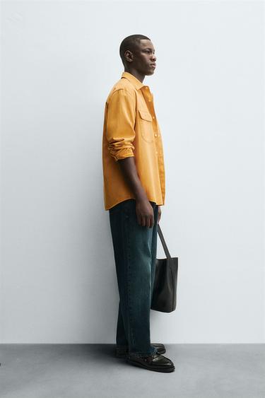CHEMISE LYOCELL - COTON À POCHES - Jaune vif de Zara - Image 3
