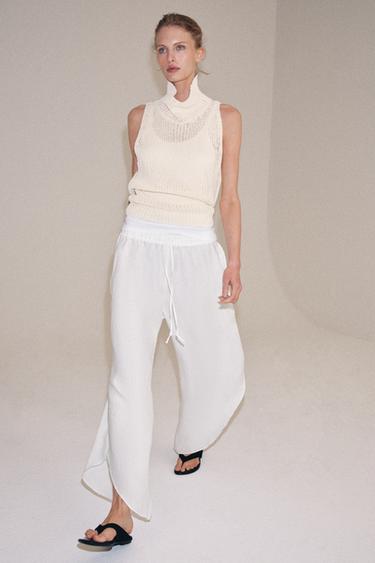 ZW COLLECTION 100% կտավատե տաբատ ճեղքերով - Սպիտակ Zara-ից