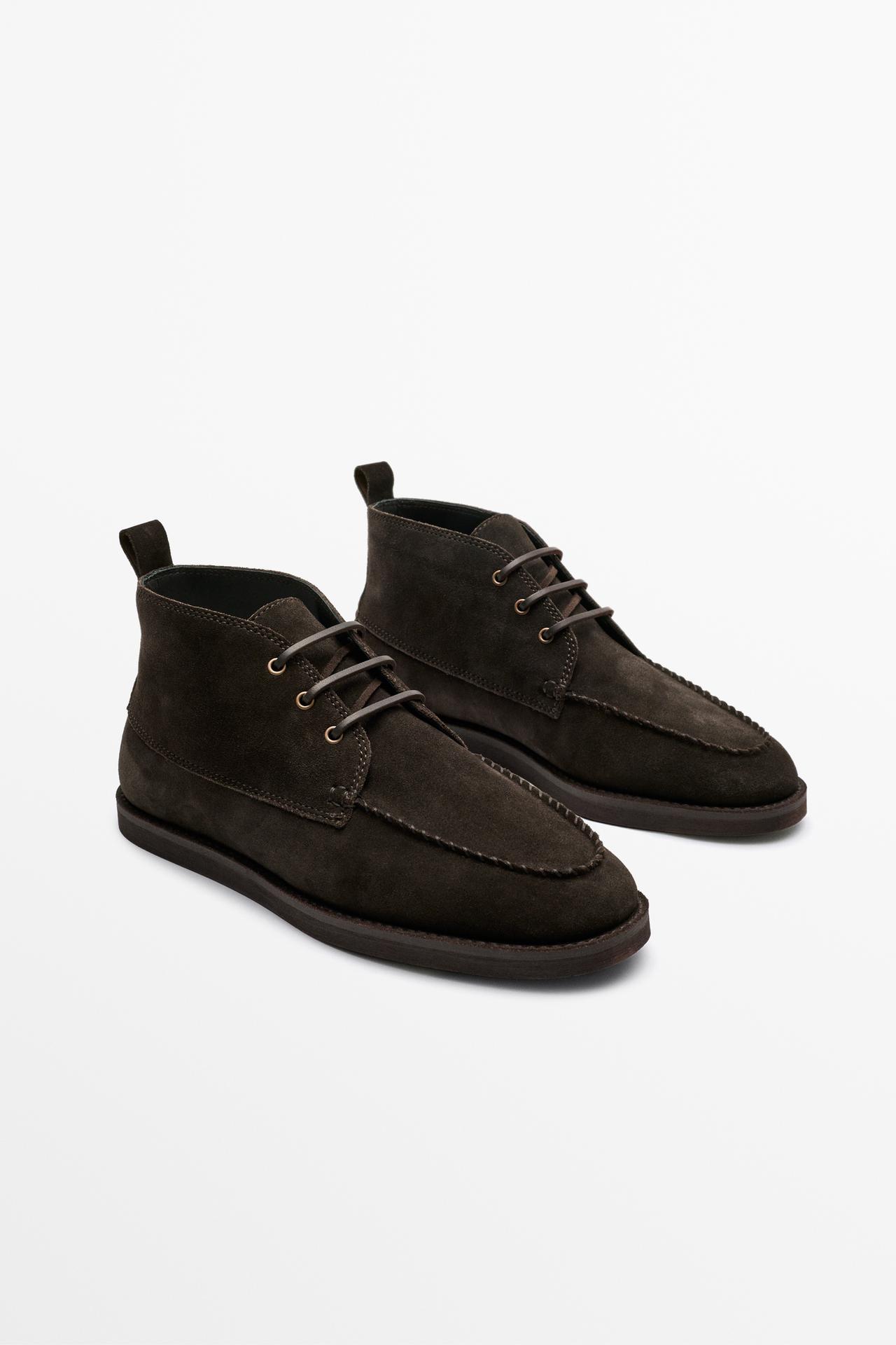 Split suede leather ankle boot — Brown