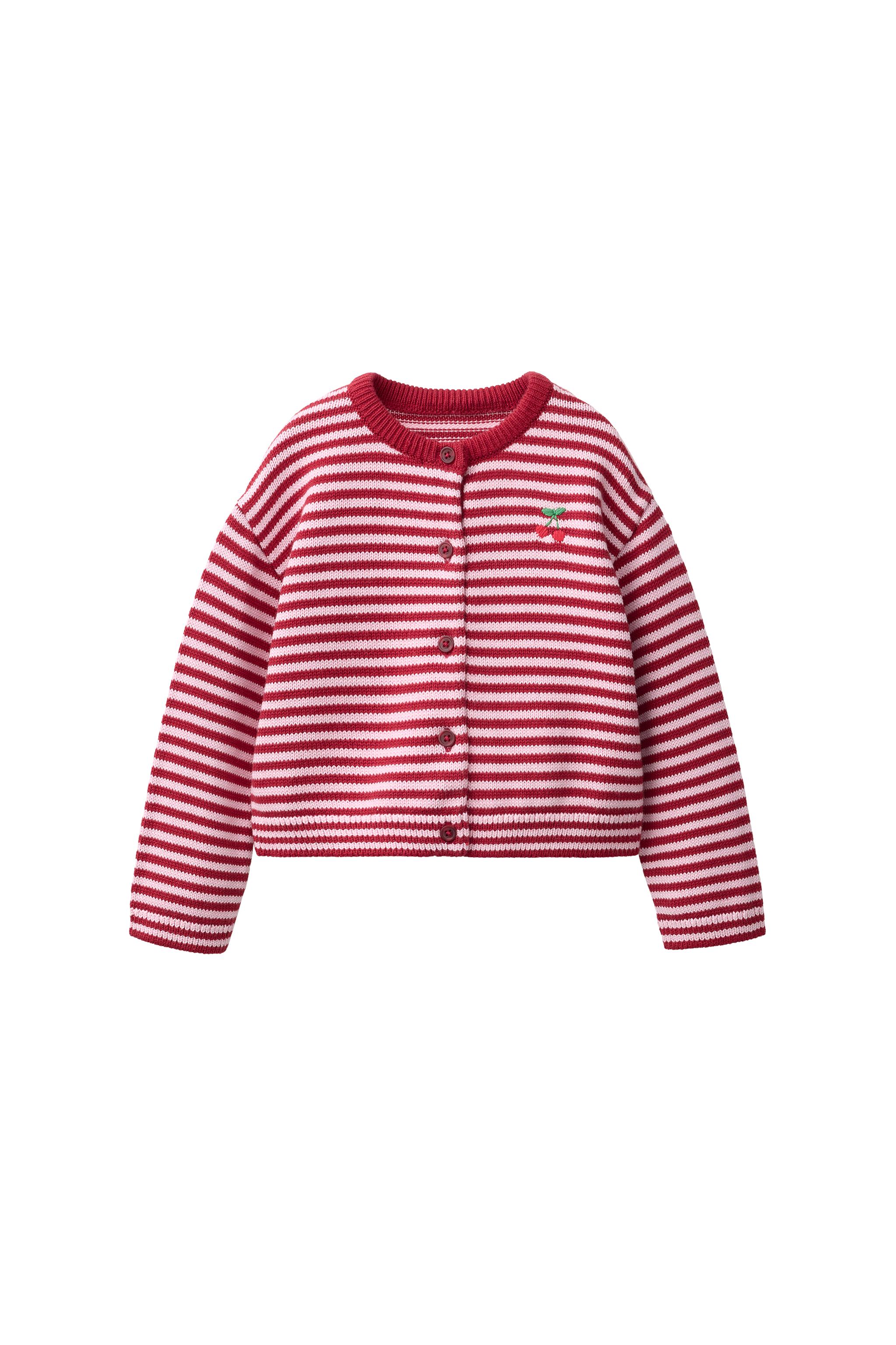 ストライプチェリーニットカーディガン - ダークレッド | ZARA Japan