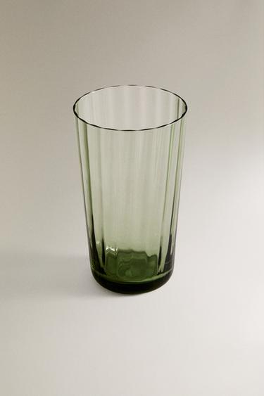 GLASS SOFT DRINK TUMBLER WITH LINE DESIGN - Green by Zara - Image 1
