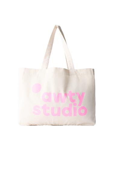 PRINTED AND TEXT TOTE BAG - Ecru by Zara