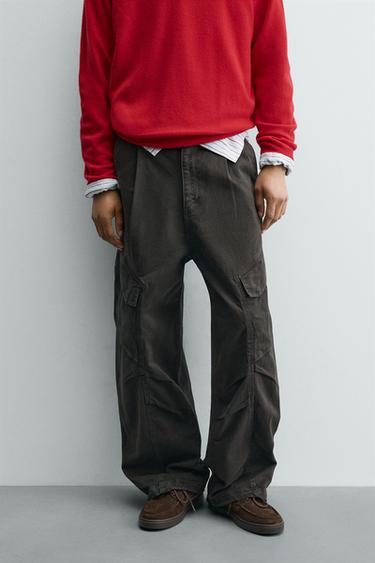Zara RELAXED FIT CARGO PANTS - Dark gray