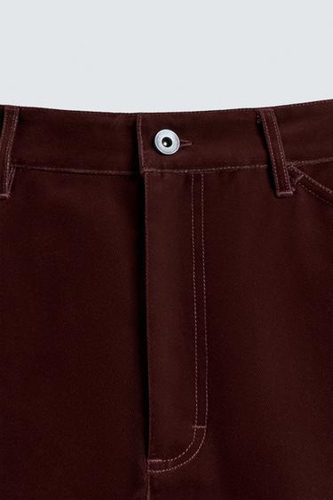 FLOCKED WIDE-LEG TROUSERS - Burgundy by Zara - Image 8