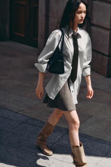 Zara 領帶府綢襯衫 - 白色 / 黑色