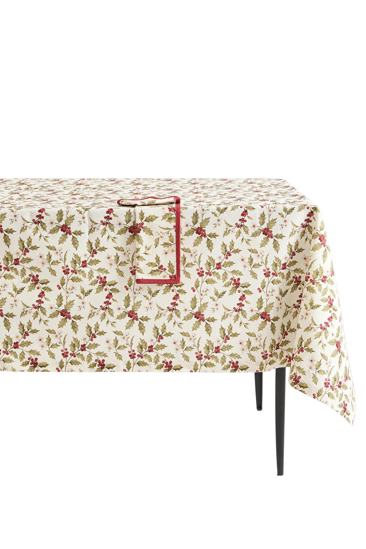 CHRISTMAS HOLLY COTTON TABLECLOTH