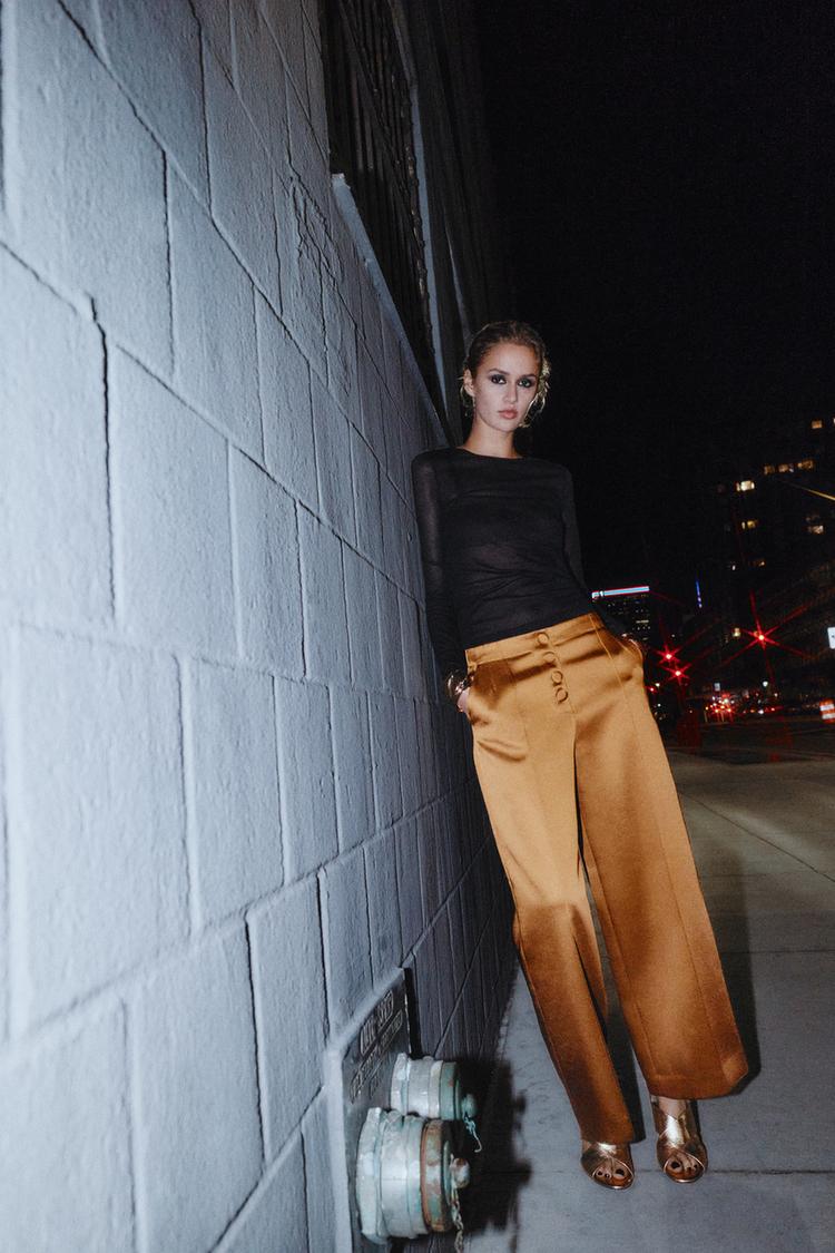SATIN EFFECT WIDE LEG PANTS