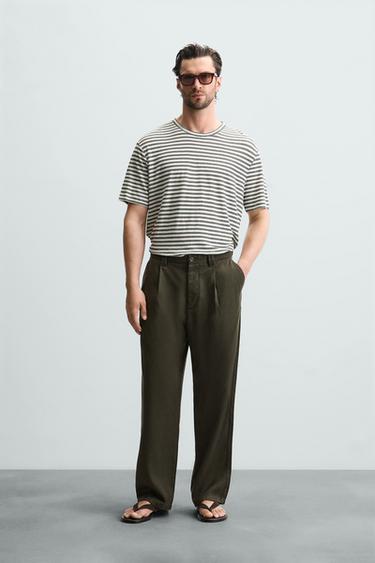 STRIPED LINEN BLEND T-SHIRT - striped by Zara - Image 0